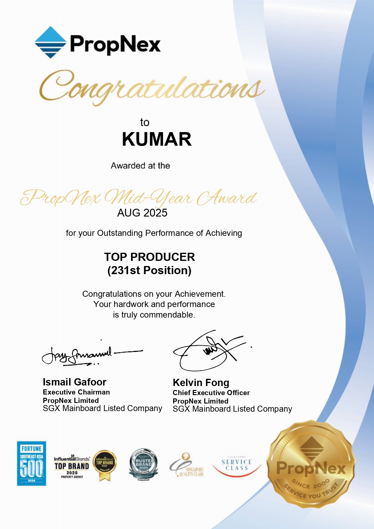 Top Producer – Aug