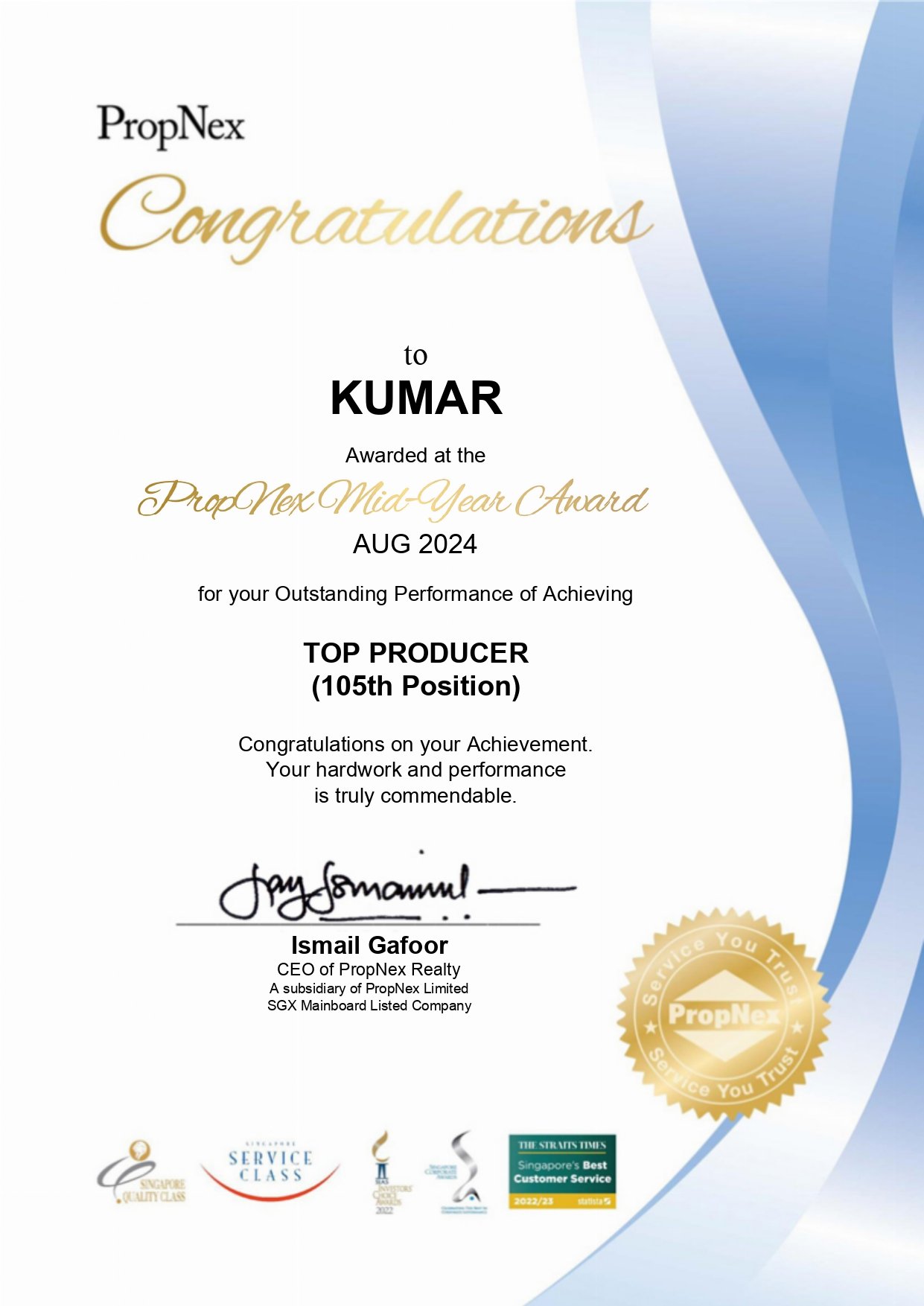 Top Producer – Aug
